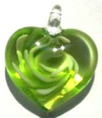 1 21mm Green & White Lampwork Heart Pendant